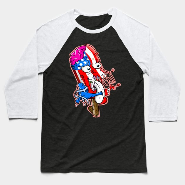 American Flag Ice Pop Monster Baseball T-Shirt by mailboxdisco